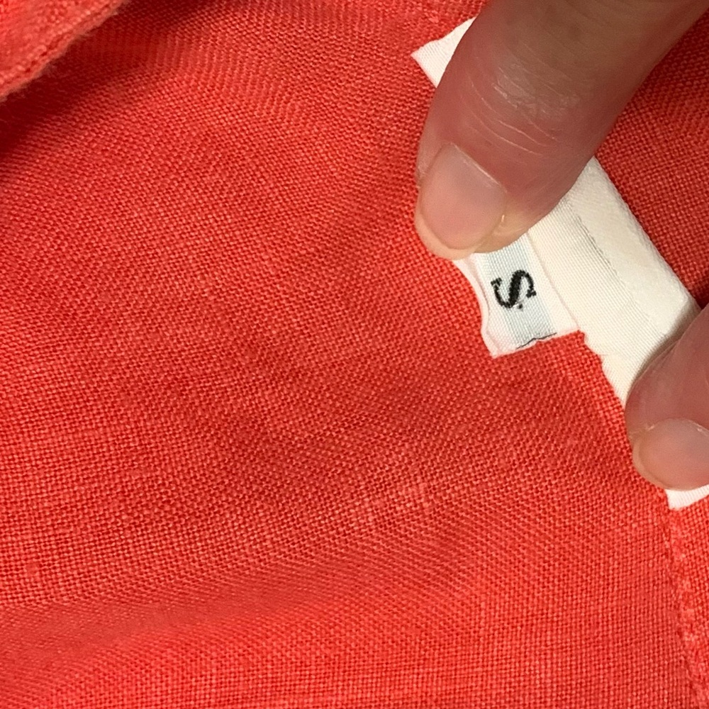 Bryn Walker S 100% Linen OrangeyCoral Button LongSleeve Buttons Beach Lux Casual - Picture 4 of 6